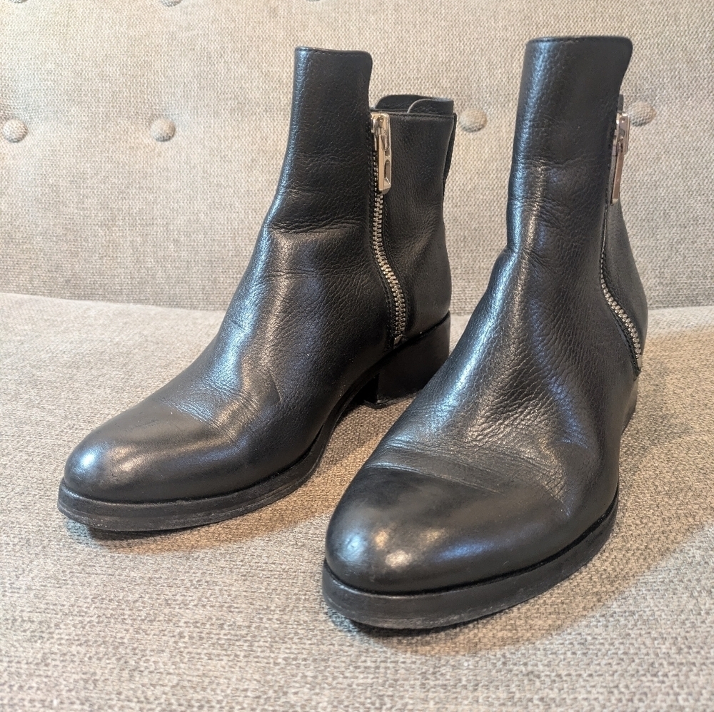 3.1 Phillip Lim Alexa Leather Ankle Boots Black Size 38.5 Side Zip Moto Booties